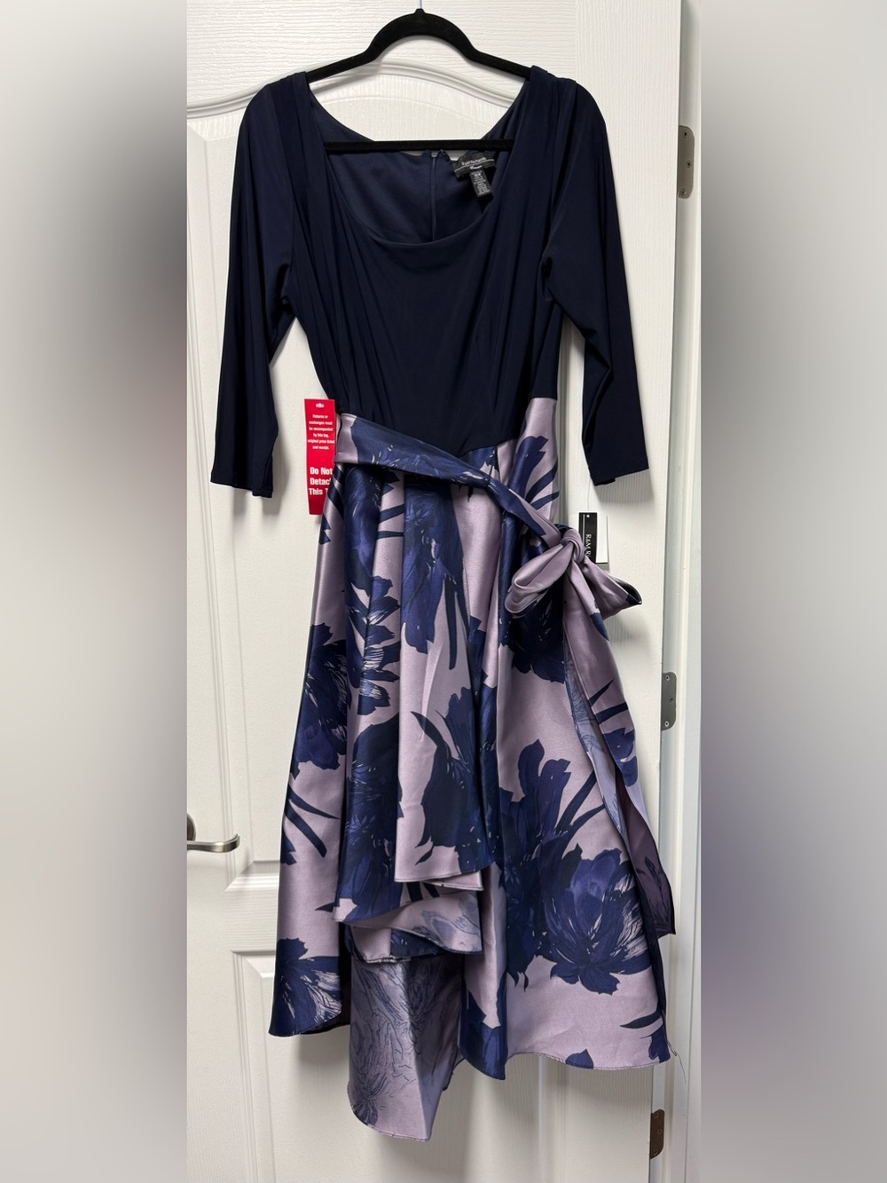 NWT R&M Richards Navy and Lilac Floral High-Low Dress